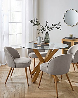 Bodie Oak Effect Dining Table with 4 Emilie Fabric Chairs