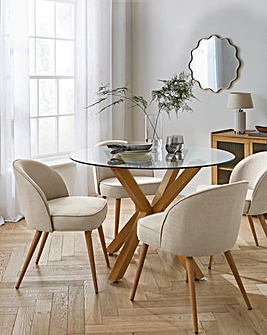 Bodie Oak Effect Dining Table with 4 Emilie Fabric Chairs