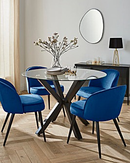 Bodie Black Dining Table with 4 Emilie Velvet Chairs