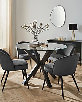 Bodie Black Dining Table with 4 Emilie Velvet Chairs