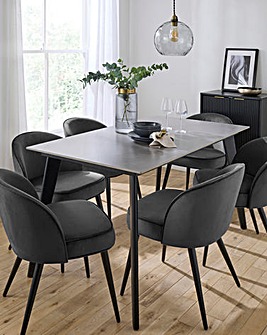 Hale Dining Table with 6 Emilie Velvet Chairs