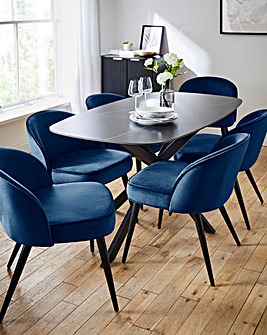 Brock Dining Table with 6 Emilie Velvet Chairs