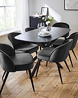 Brock Dining Table with 6 Emilie Velvet Chairs