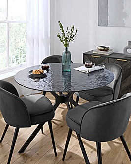 Colton Glass Dining Table with 4 Emilie Velvet Chairs