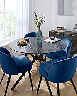 Colton Glass Dining Table with 4 Emilie Velvet Chairs