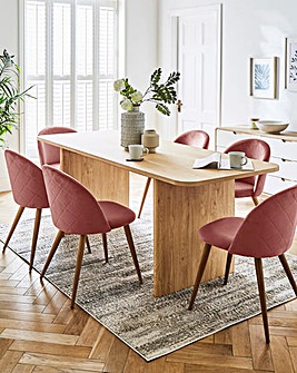 Gray & Osbourn Oslo Oak Effect Panel End Dining Table with 6 Klara Chairs