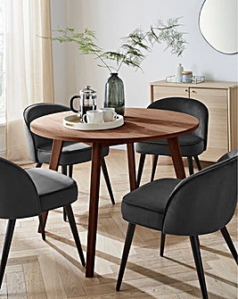 Oslo Round Dining Table with 4 Emilie Velvet Chairs