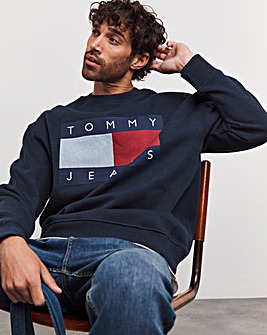 Tommy Jeans Navy Melange Flag Crew Sweat