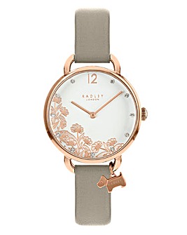 Radley Ladies Floral Dial Watch With Taupe Leather Strap