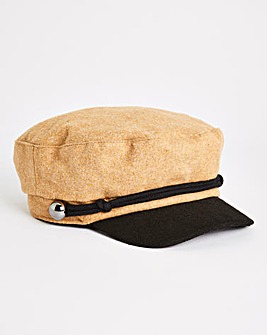 Camel Fabric Baker Boy Hat With Plait Detail