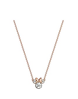 Disney Mickey Mouse Sterling Silver Necklace with Rose Gold Bow & Stone Pendant