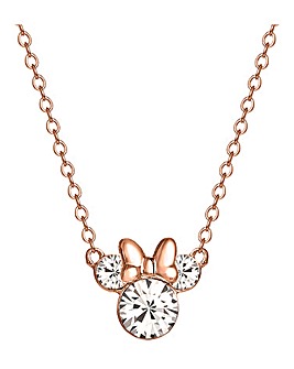 Disney Mickey Mouse Sterling Silver Necklace with Rose Gold Bow & Stone Pendant