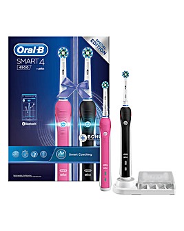 Oral-B Smart 4900 Dual Pack Pink & Black Electric Toothbrush Set