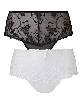 Pretty Secrets Chrissie 2 Pack Black/White Embroidered Midi Briefs