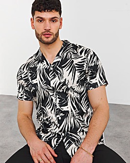 Mono Palm Print Short Sleeve Cuban Collar Shirt