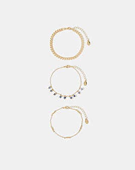 Accessorize 3-Pack Leaf Bead Charm Anklets