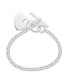 Sterling Silver T-Bar Bracelet With Heart Charm 7.5 inch