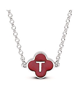 Sterling Silver Red Clover Initial Pendant