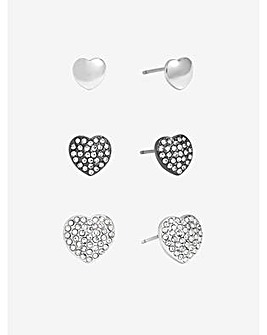Mood Mixed Plated Crystal Heart Stud Earrings - Pack of 3