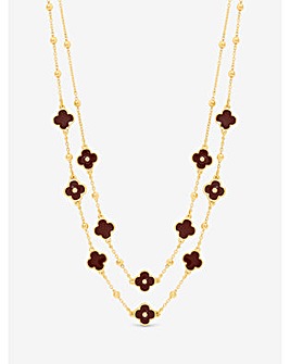 Mood Gold Polished & Burgundy Clover Double Row Necklace
