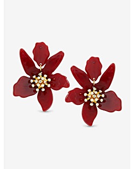 Mood Burgundy Resin Flower Statement Drop Earrings