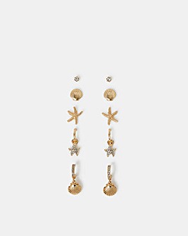 Accessorize 5-Pack Beach Earrings Gold