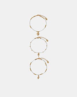Accessorize 3-Pack Beaded Summer Charm Anklets