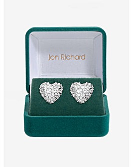 Jon Richard Rhodium Plated and Pave Heart Stud Earrings - Gift Box