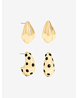 Mood Polished Gold & Jet Crystal Dome Earrings - Pack of 2