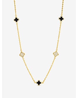 Jon Richard Gold Plated Pave and Jet Clover Necklace