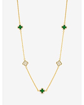 Jon Richard Gold Plated Pave and Malachite Clover Necklace