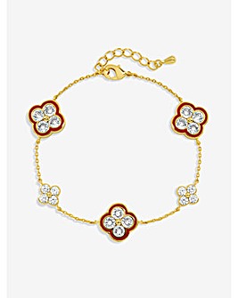 Jon Richard 14K Gold Plated Pave and Red Clover Bracelet