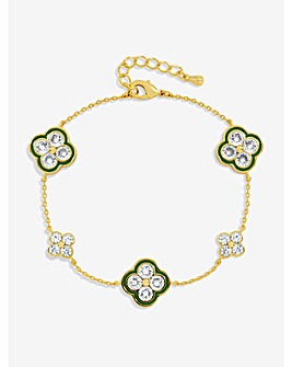 Jon Richard 14K Gold Plated Pave and Emerald Clover Bracelet