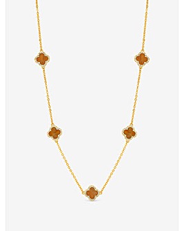 Jon Richard Gold Plated Tigers Eye Station Clover Necklace