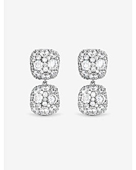 Jon Richard Rhodium Plated Pave Square Double Drop Earrings