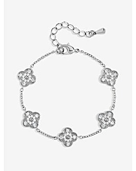 Jon Richard Rhodium Plated and Pave Clover Bracelet