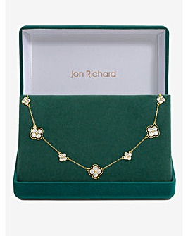 Jon Richard 14K Gold Plated Jet and Crystal Clover Necklace - Gift Box