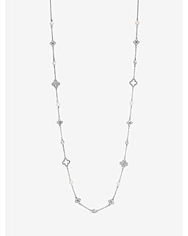 Mood Silver Crystal & Mother of Pearl Clover Station Long Necklace