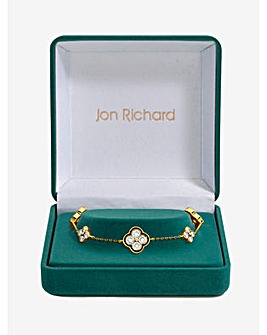 Jon Richard 14K Gold Plated Jet and Crystal Clover Bracelet - Gift Box