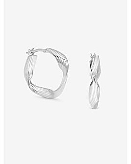 Simply Silver Sterling Silver 925 Polished Soft Diamond Cut Twist Hoop Earrings