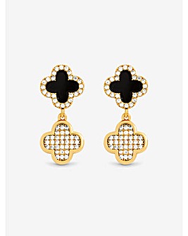 Jon Richard Gold Plated Pave and Jet Enamel Clover Earrings