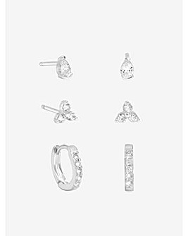 Simply Silver Sterling Silver 925 CZ Stud & Hoop Earrings - Pack of 3