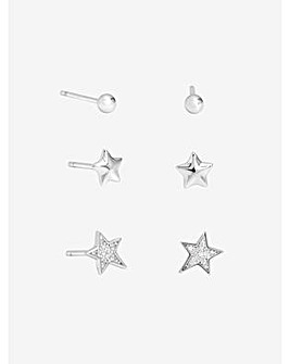 Simply Silver Sterling Silver 925 Cubic Zirconia Celestial Earrings - Pack of 3