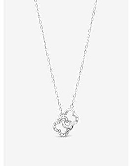 Simply Silver Sterling Silver 925 Pave Clover Interlink Necklace - Gift Pouch