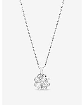 Simply Silver Sterling Silver 925 Polished and Pave Clover Pendant - Gift Pouch