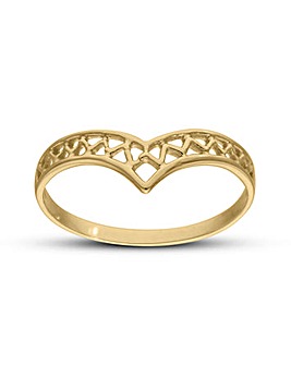 9ct Gold filigree wishbone band ring