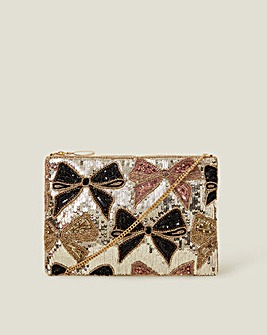 Accessorize Sequin Bow Zip Clutch Bag