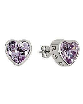 Radley Ladies Silver Light Amethyst Heart Stud Earrings