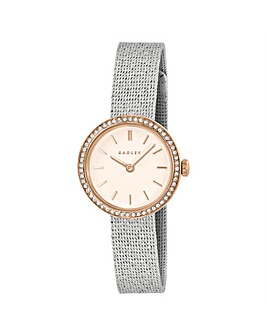Radley Silver and Rose Gold Plated 27mm Stone Set Mesh Watch