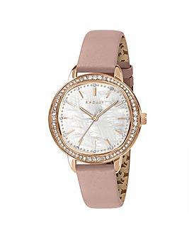 Radley Rose Gold Plated 36mm Stone Set Cobweb Leather Strap